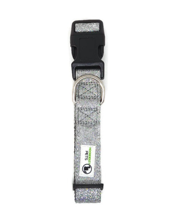 Bling Glitter Overlay Nylon Dog Collar Breakaway Buckle Medium Silver