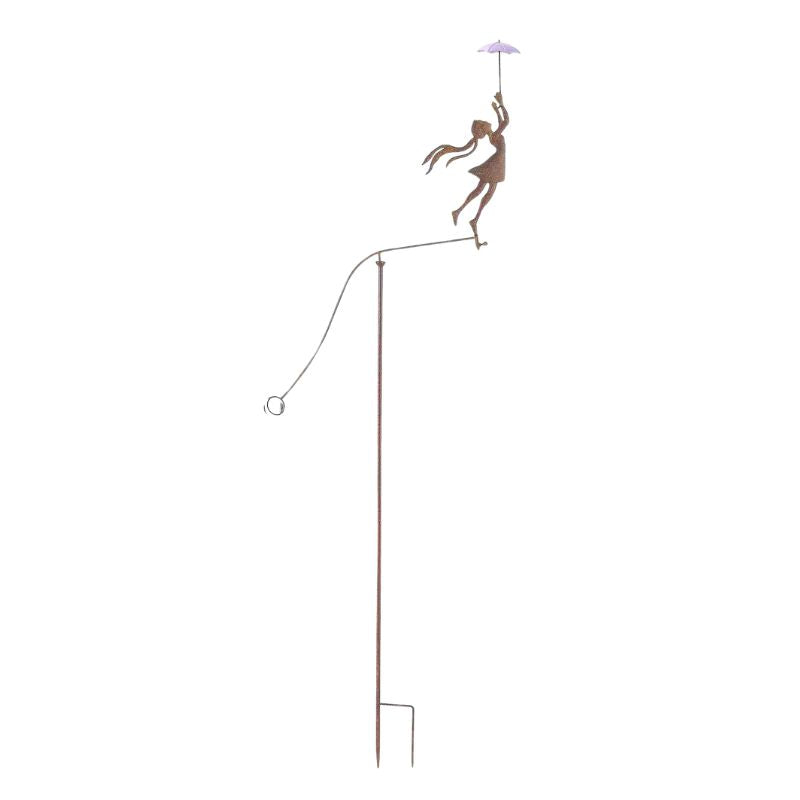 Girl w Yellow Umbrella Spinner / Balancing Garden Stake 62cm