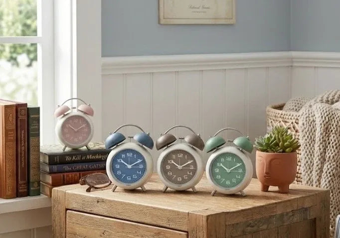 Bulk 12 Twin Bell Table Clock 2 Tone 11.8x6.8x16.3cm 4 Asst Clos