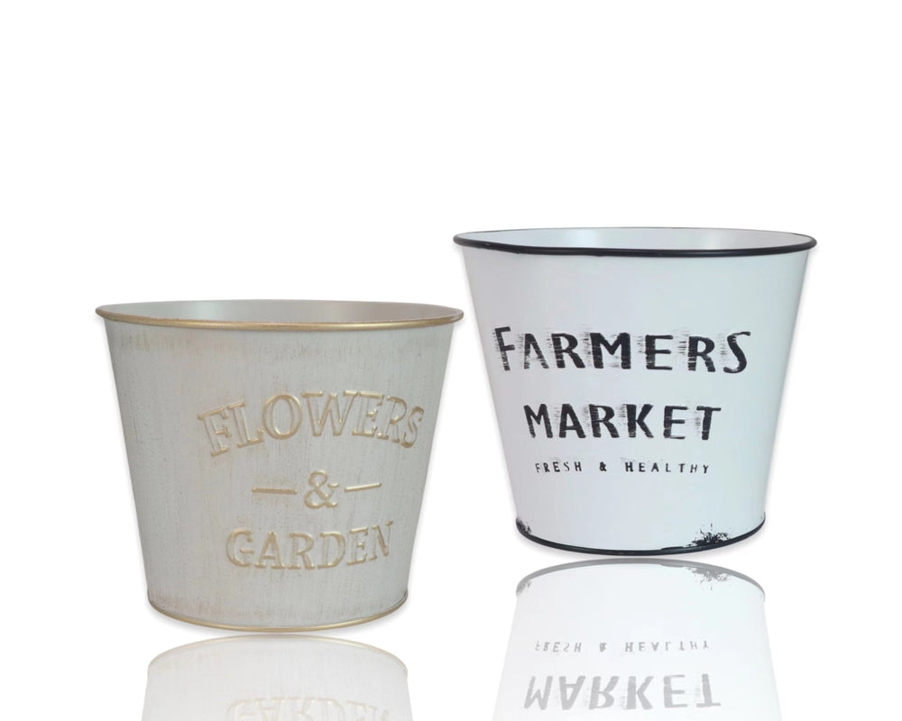 Set 2 Farmers Market Metal Planter Round Assort 13cm