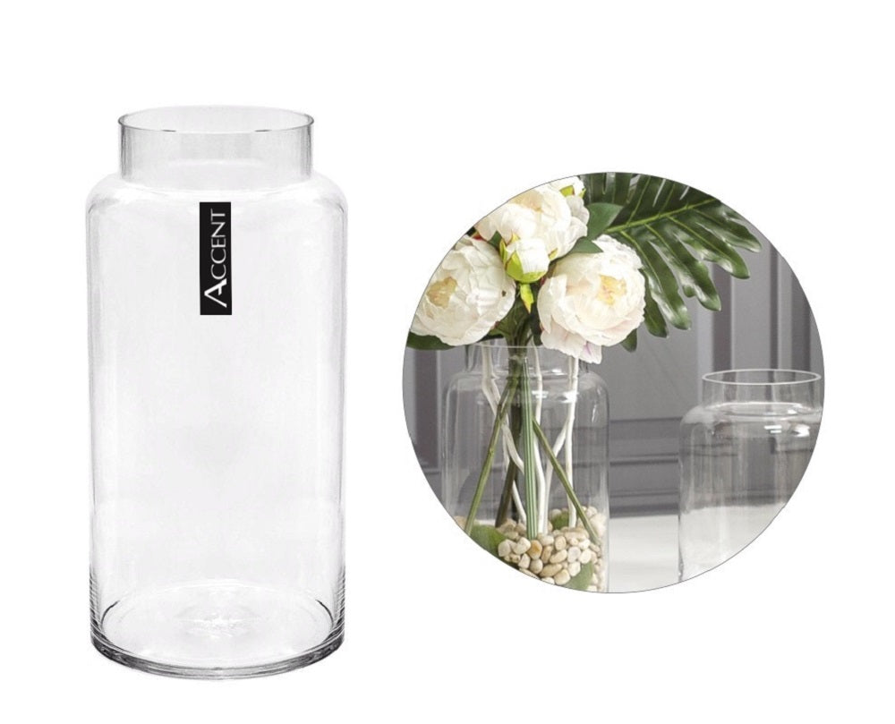 bulk 6 Glass Cylinder Vase w Lip 34cm