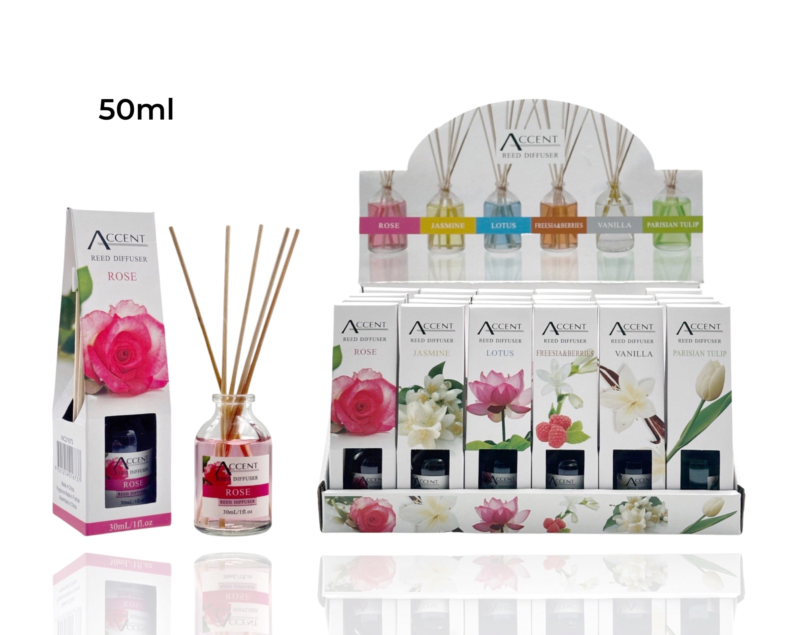 Bulk 48 50ml Mini Reed Diffuser 6 Assort Fragrances In Display Unit