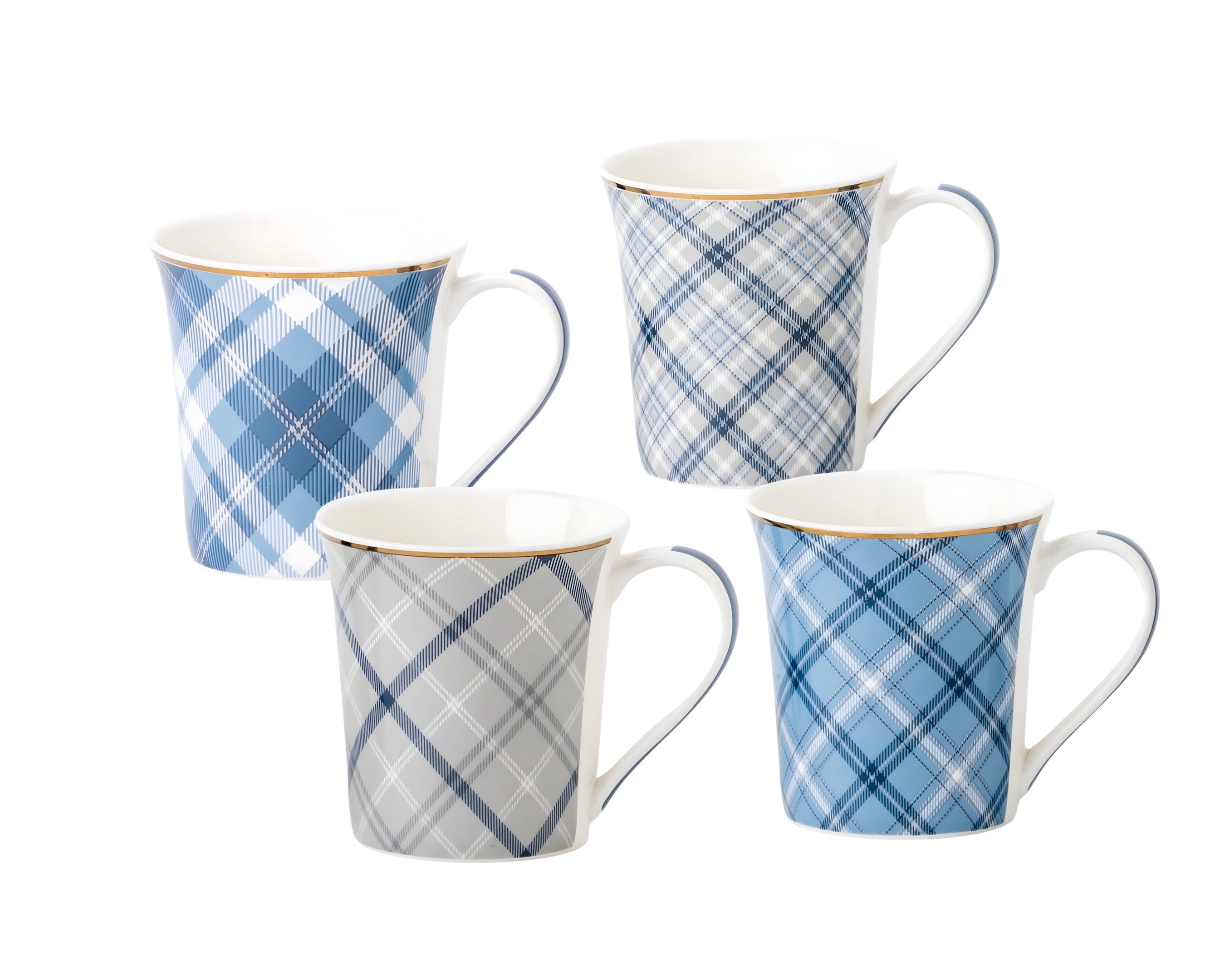 bulk 24 Tartan Design New Bone China Mug 370ml 4 Assorted