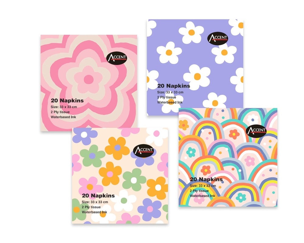 bulk 960 Groovy Style Napkins 2ply Assort 33cm