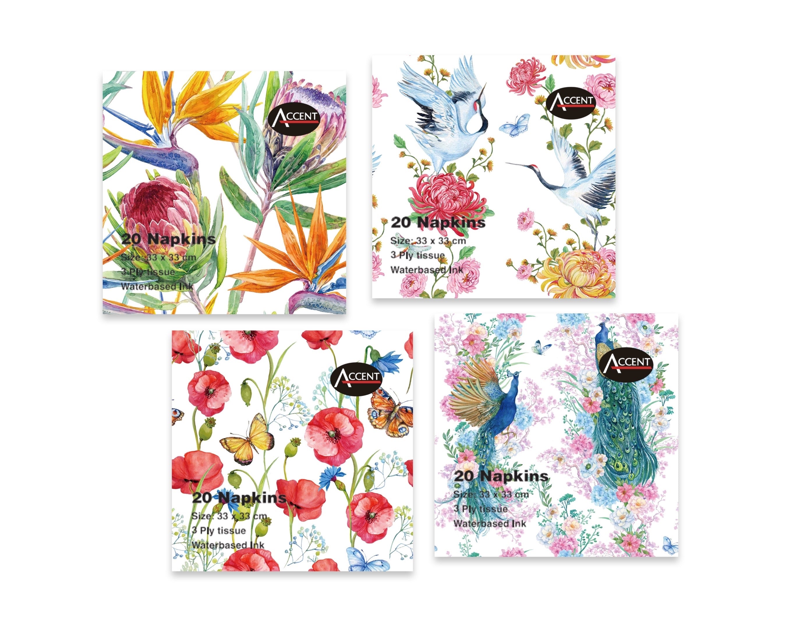 bulk 960 Garden Dreams Napkins 2Ply 4 Assorted 33cm