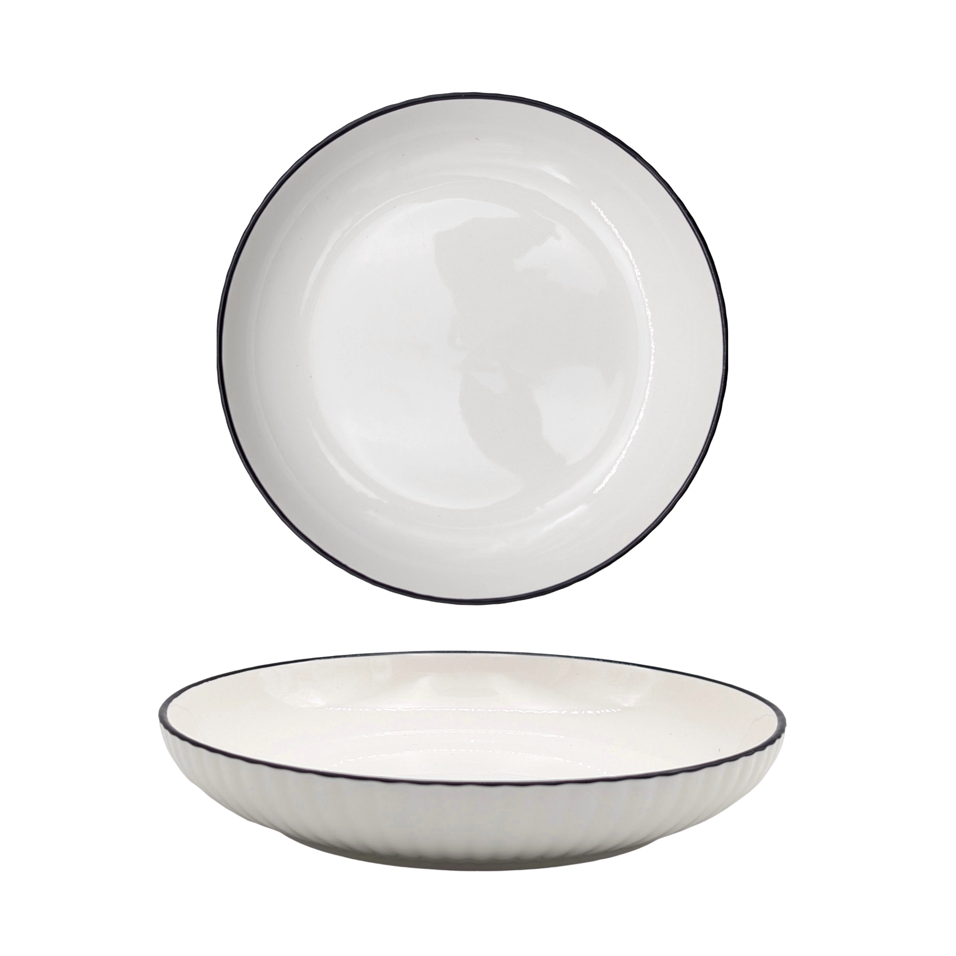 bulk 24 Sorrento Porcelain Embossed Flan Dish w Black Rim 8.5'' 21cm