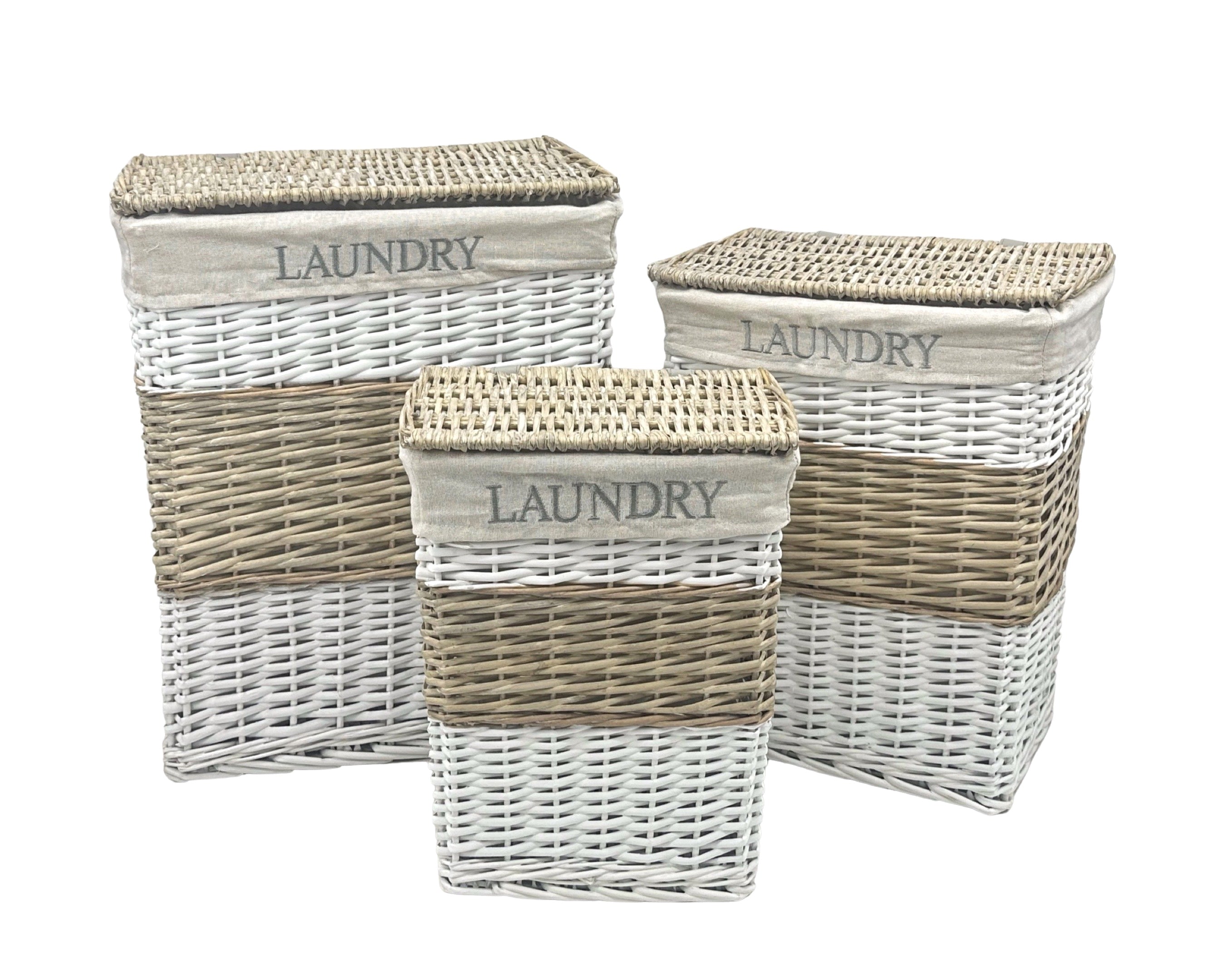 Set 3 Hampton Willow Rectangle Laundry Basket 45x55cm