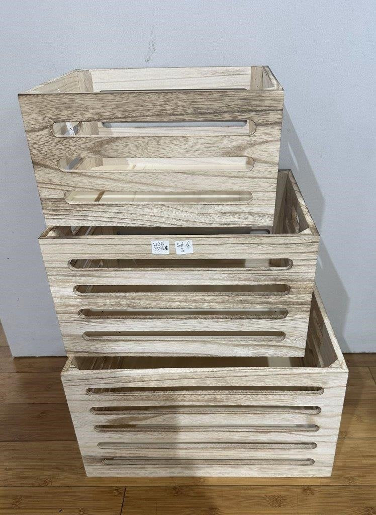 Set 3 Natural Wood Crates 40x22cm