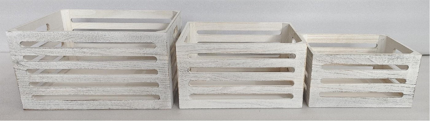 Set 3 Wood Crates White Wash 40x22cm