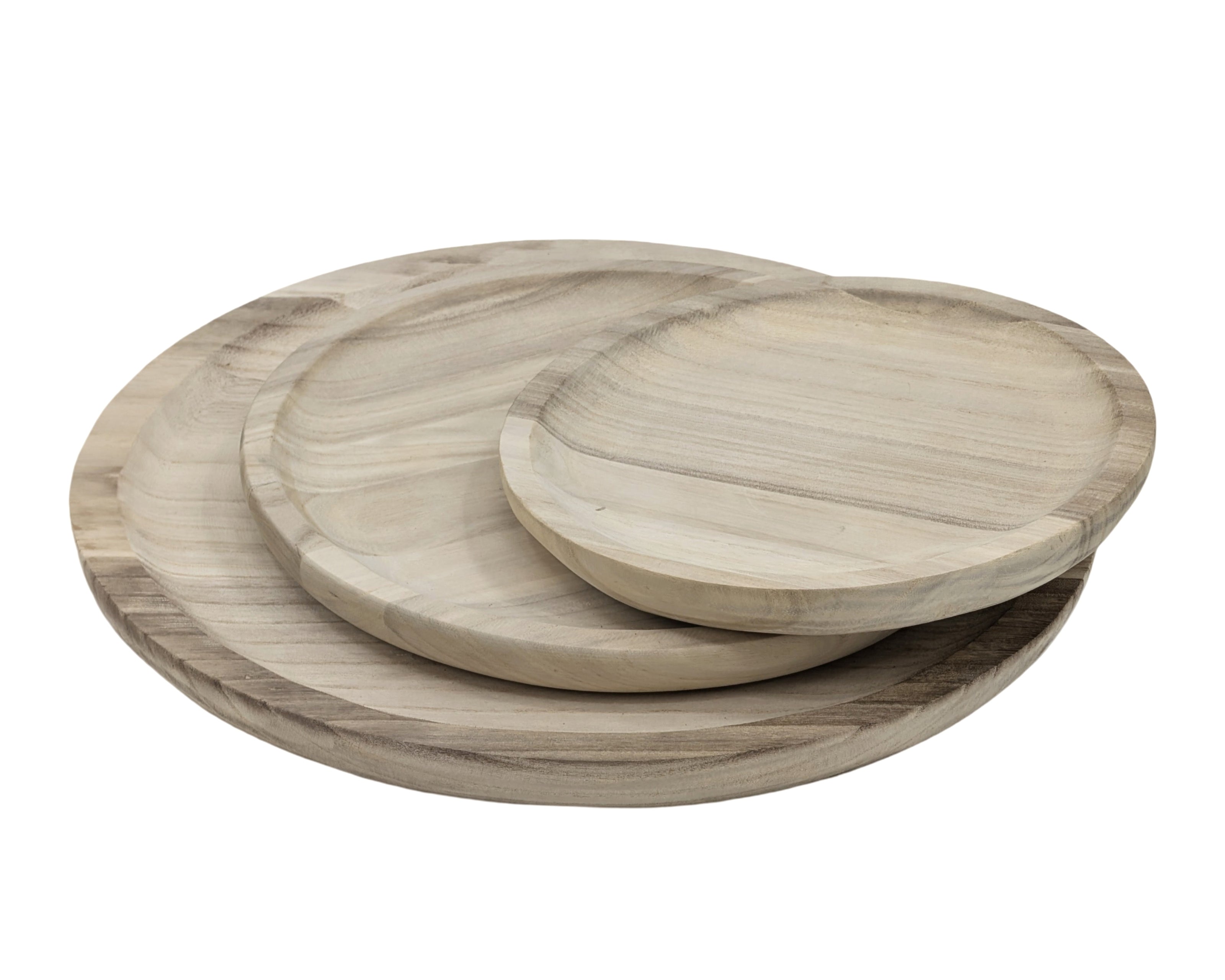 Set 3 Wood Round Trays 39cm