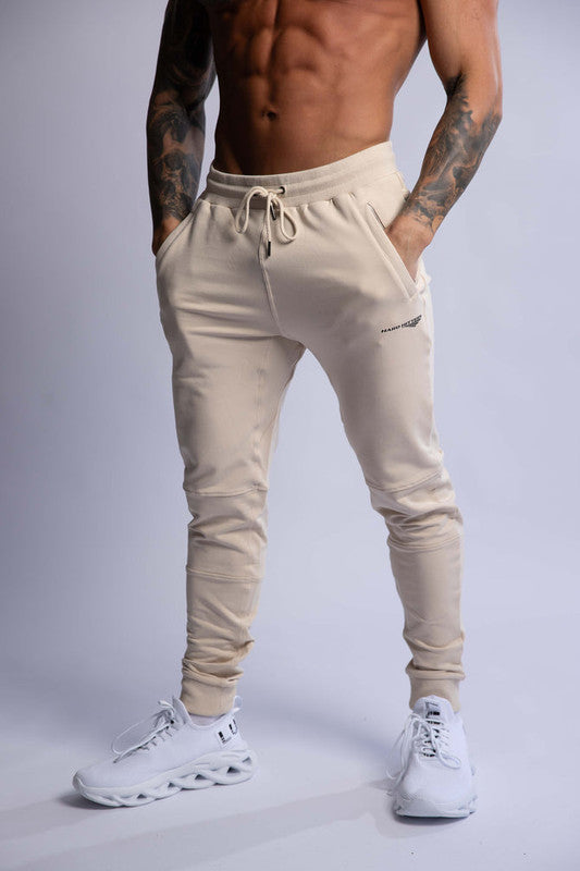 HARD HITTERS SLIM FIT TERRY JOGGERS BEIGE SMALL