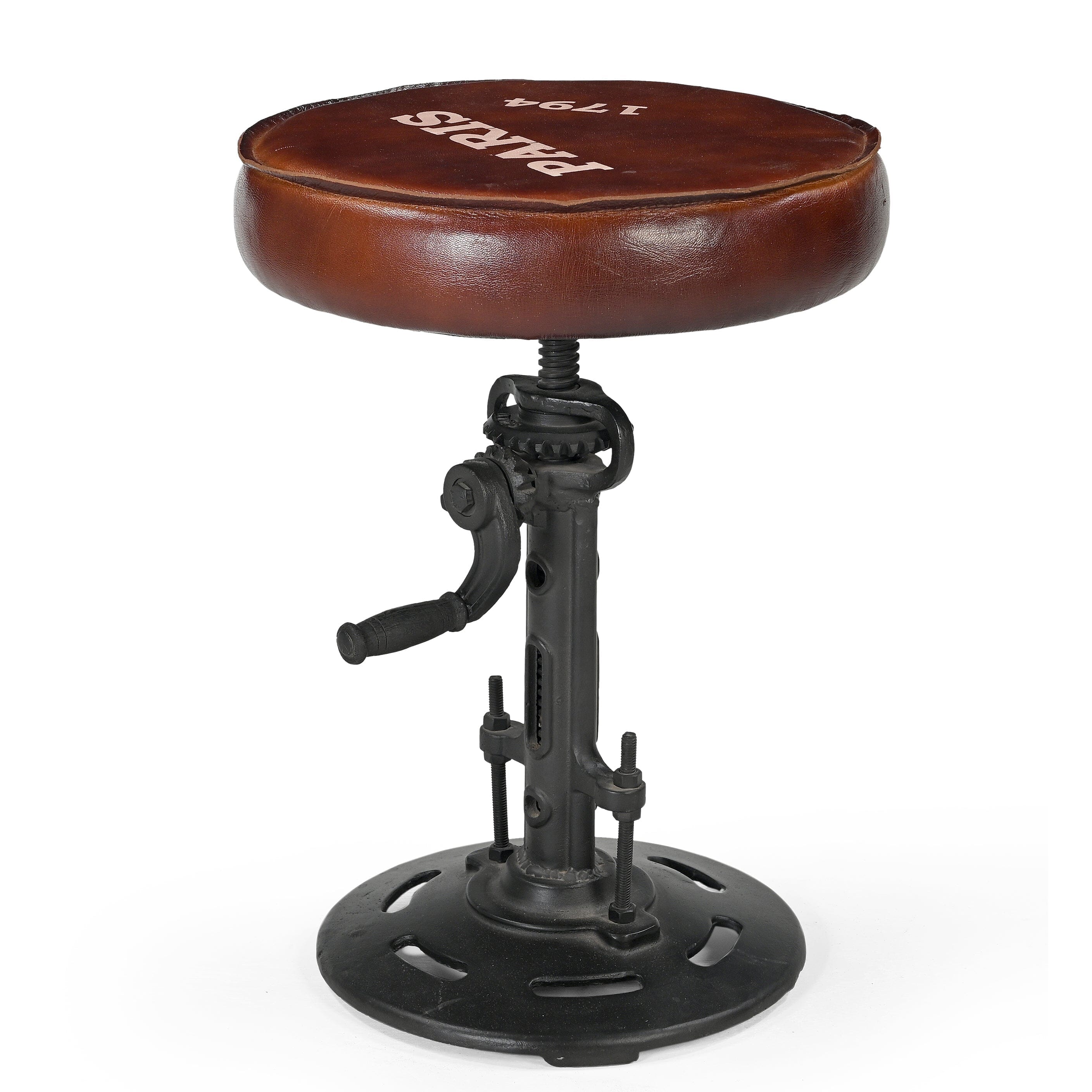 INDUSTRIAL PARIS WIND UP CAST IRON BAR STOOL