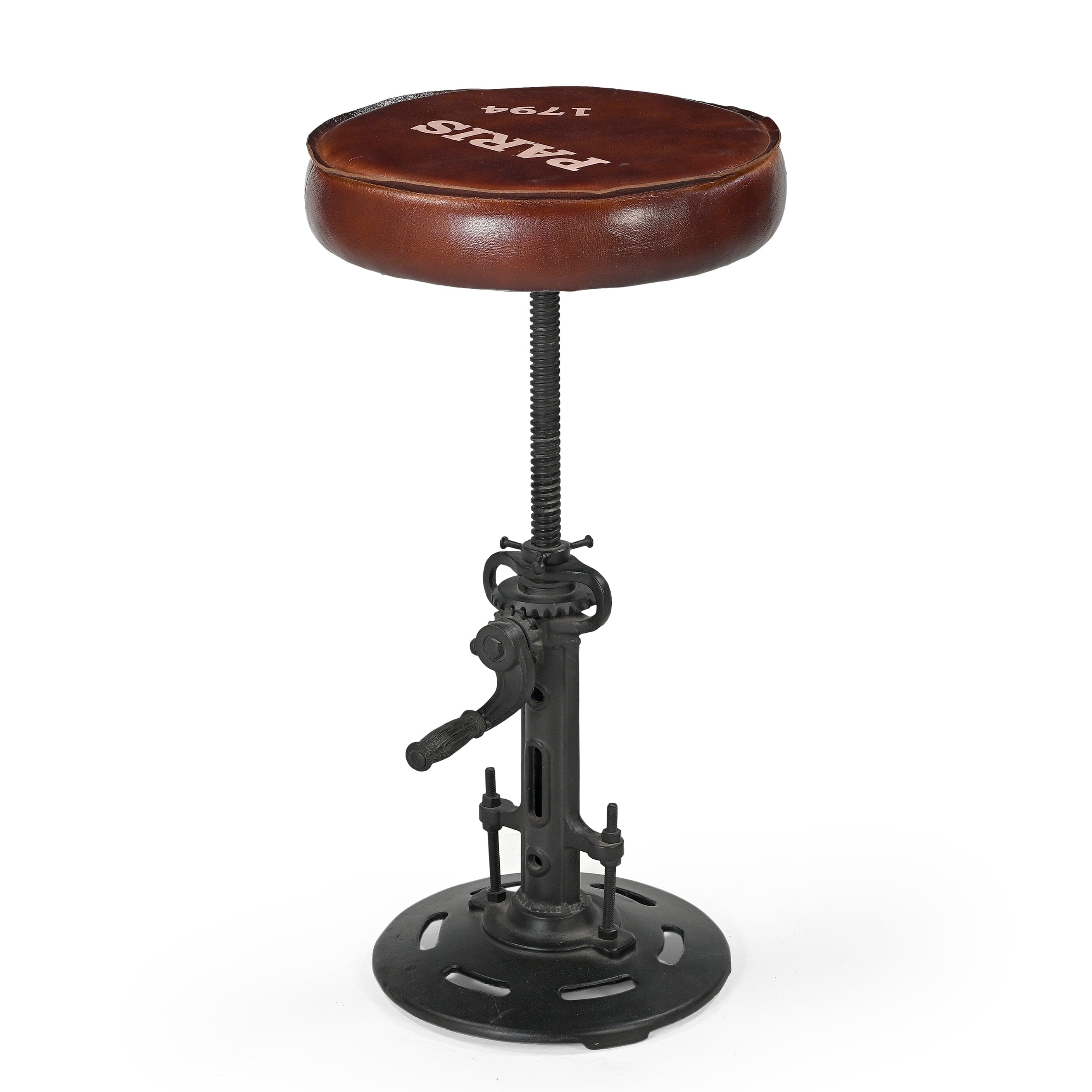 INDUSTRIAL PARIS WIND UP CAST IRON BAR STOOL