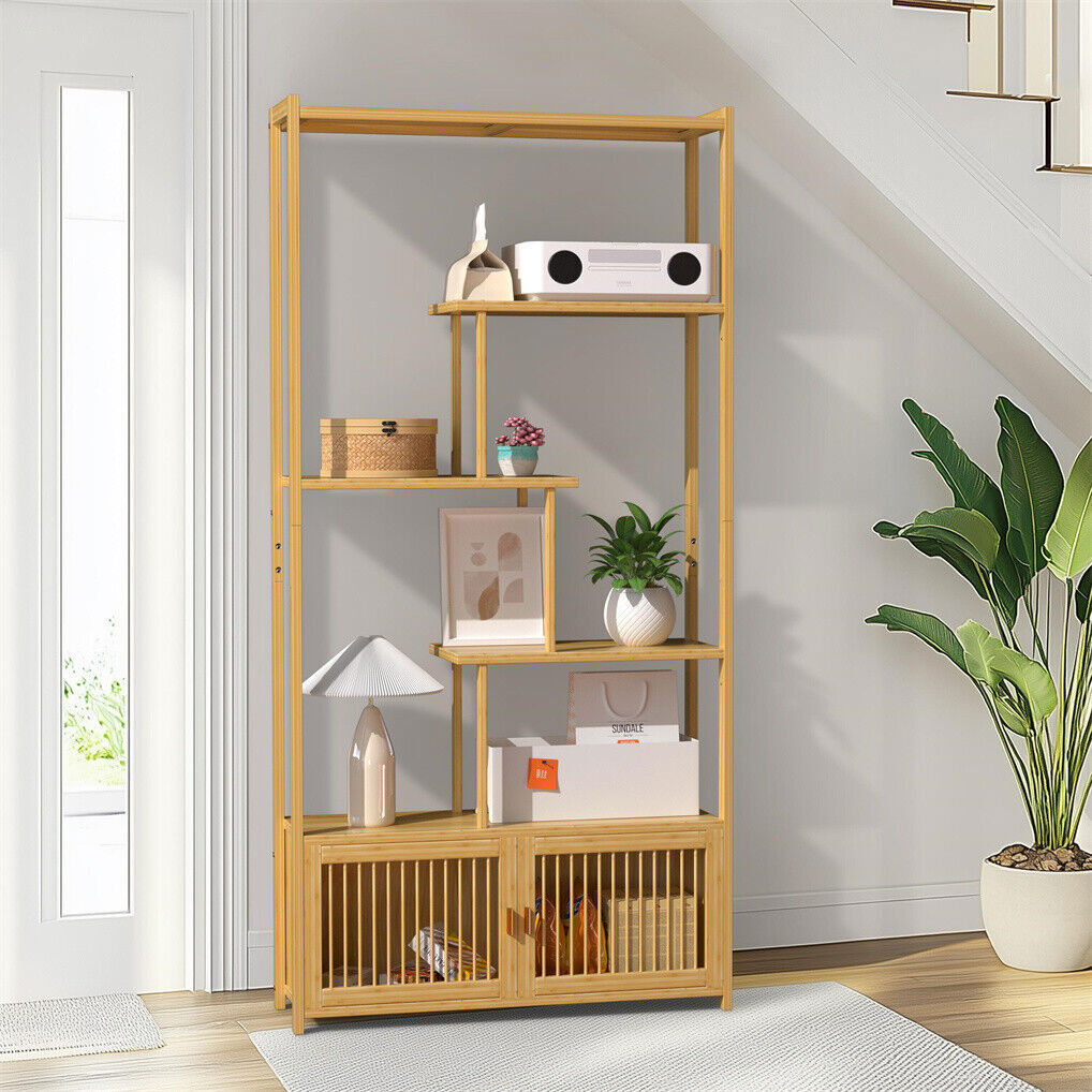 6 Tiers Freestanding Bamboo Storage Shelf High & Low Shelf Bookshelf Plant Stand