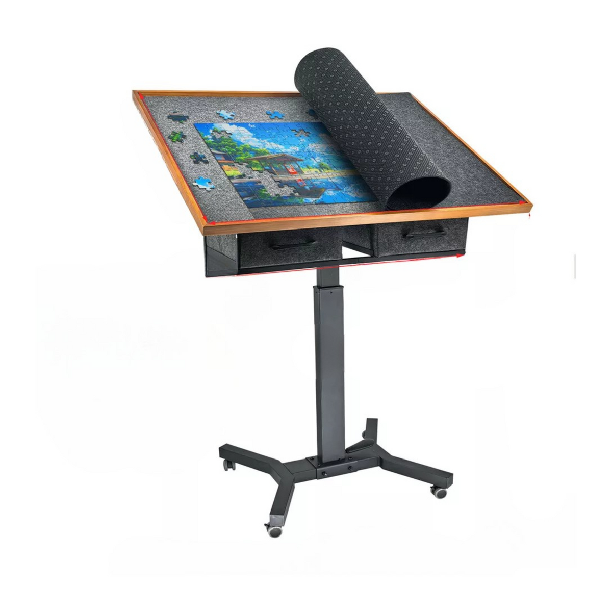 Wooden Jigsaw Puzzle Table with Tilt, Drawers and Rolling Wheels