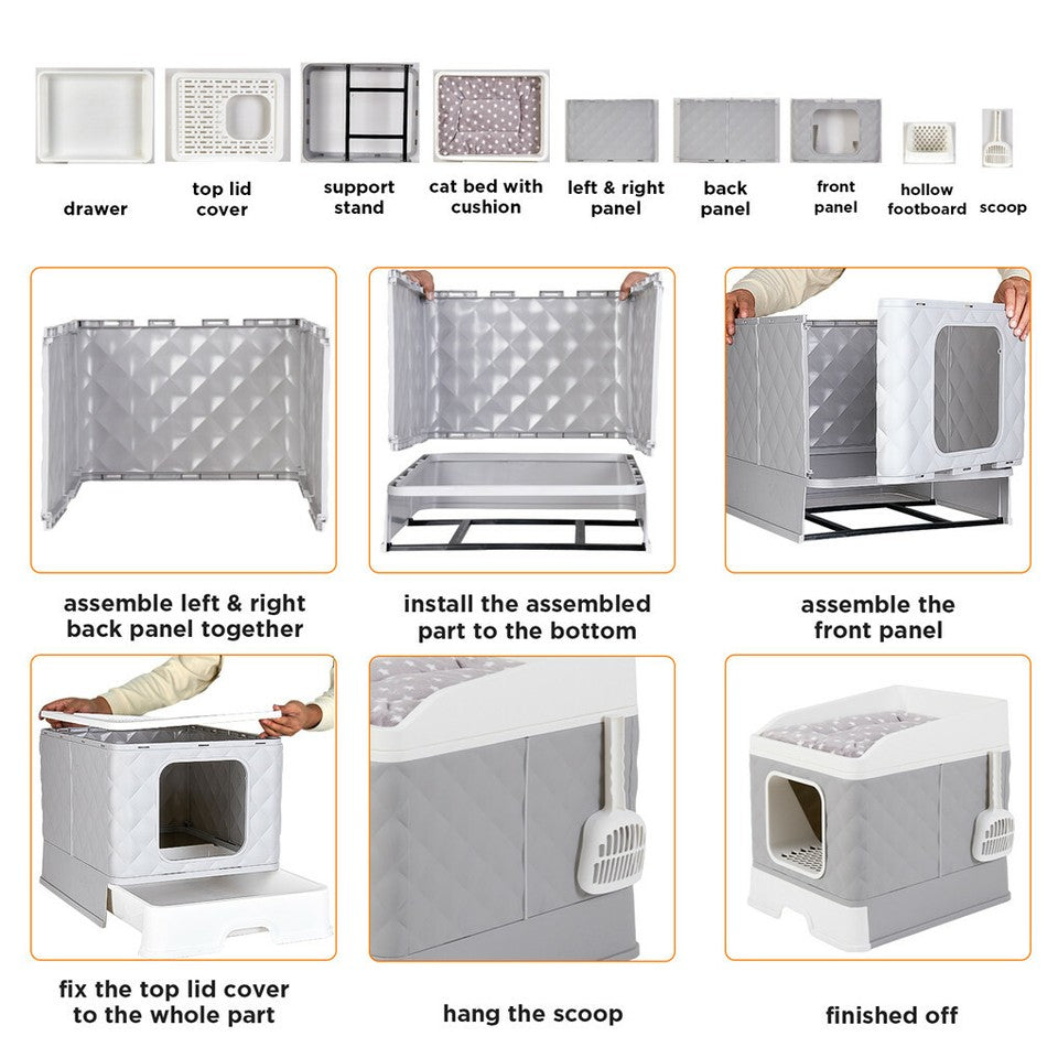 Large Hooded Cat Litter Box with Enclosed Top