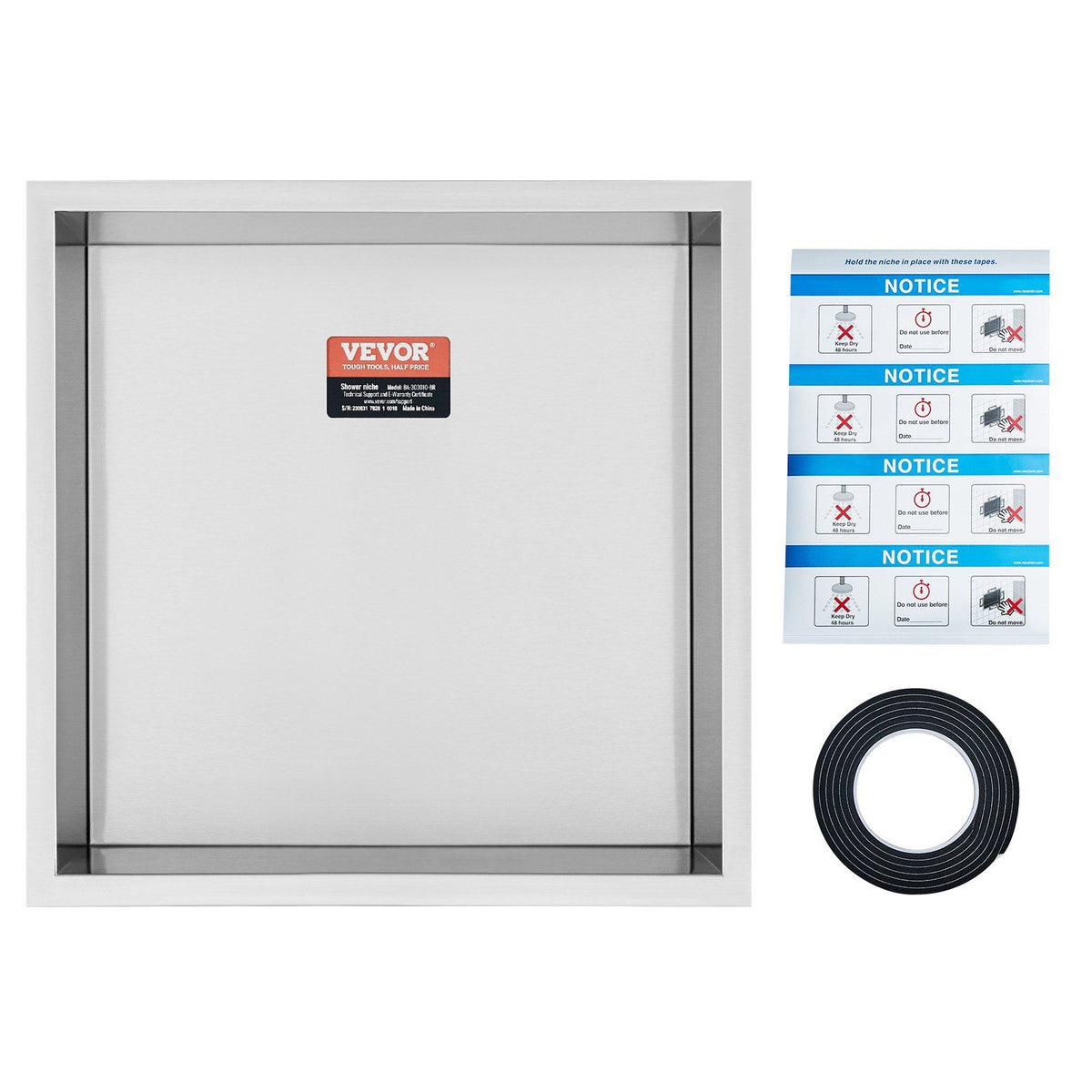 33 x 33 cm 304 Stainless Steel Shower Niche Double Shelf, Waterproof Recessed Bathroom Storage, No Tile, Silver