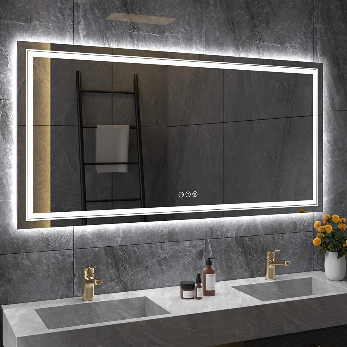 Fin 1200X800Mm Led Front Backlit Bathroom Mirror Fogless Anti-Aging Premium Hd Glass