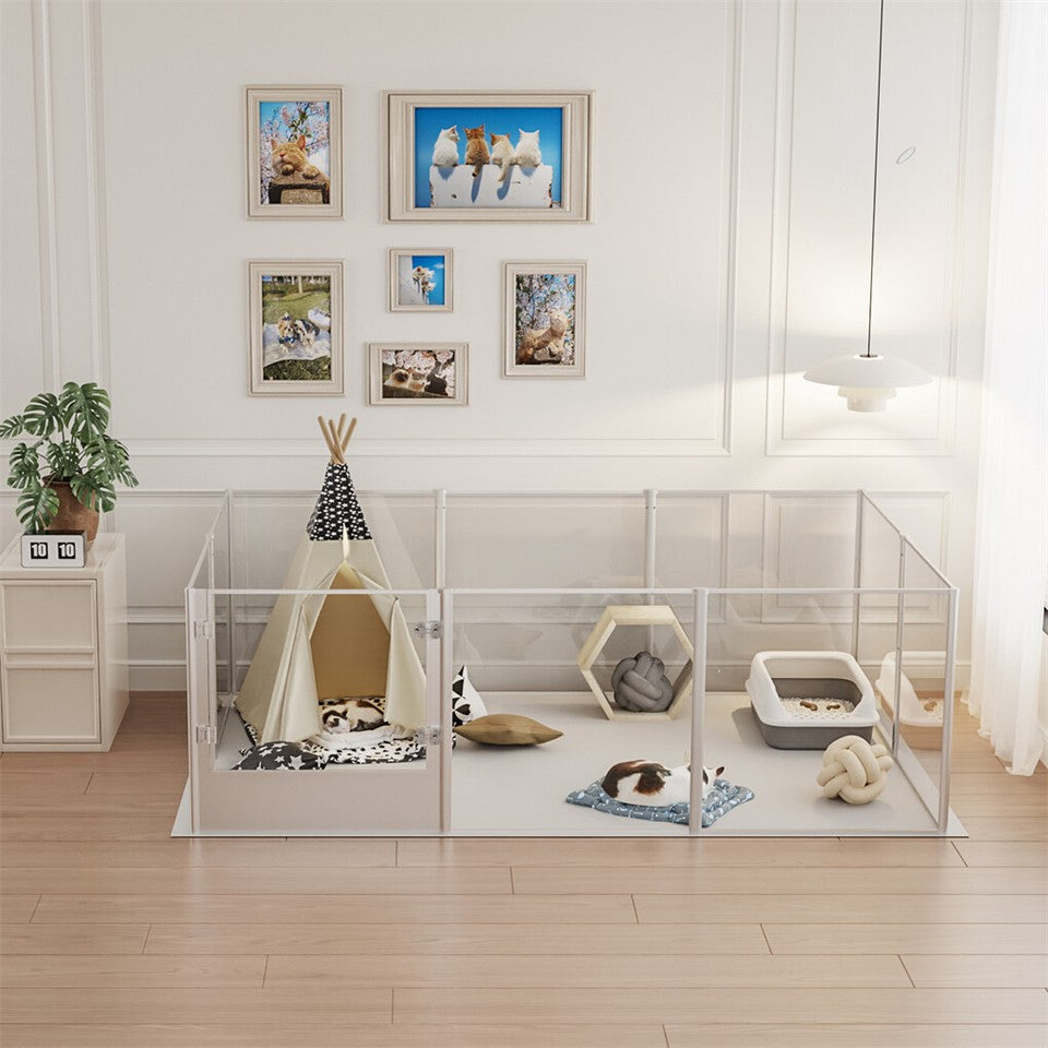 10-Piece Large Thicken Acrylic Dog Playpen Puppy Birth Fence with Waterproof Mat