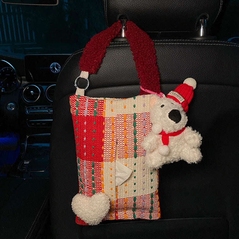 Cute Red Bear Car Tissue Holder - Woven Design