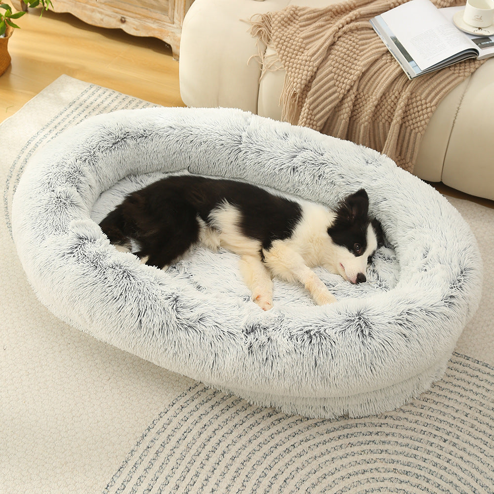 Fluffy Donut-Shaped Pet Bed- Soft, Cozy, and Anti-Anxiety for Dogs and Cats, Machine Washable Gradient Gray Size:S 60*15*18cm