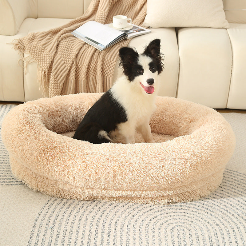 Fluffy Donut-Shaped Pet Bed- Soft, Cozy, and Anti-Anxiety for Dogs and Cats, Machine Washable Light Brown Size:S 60*15*18cm