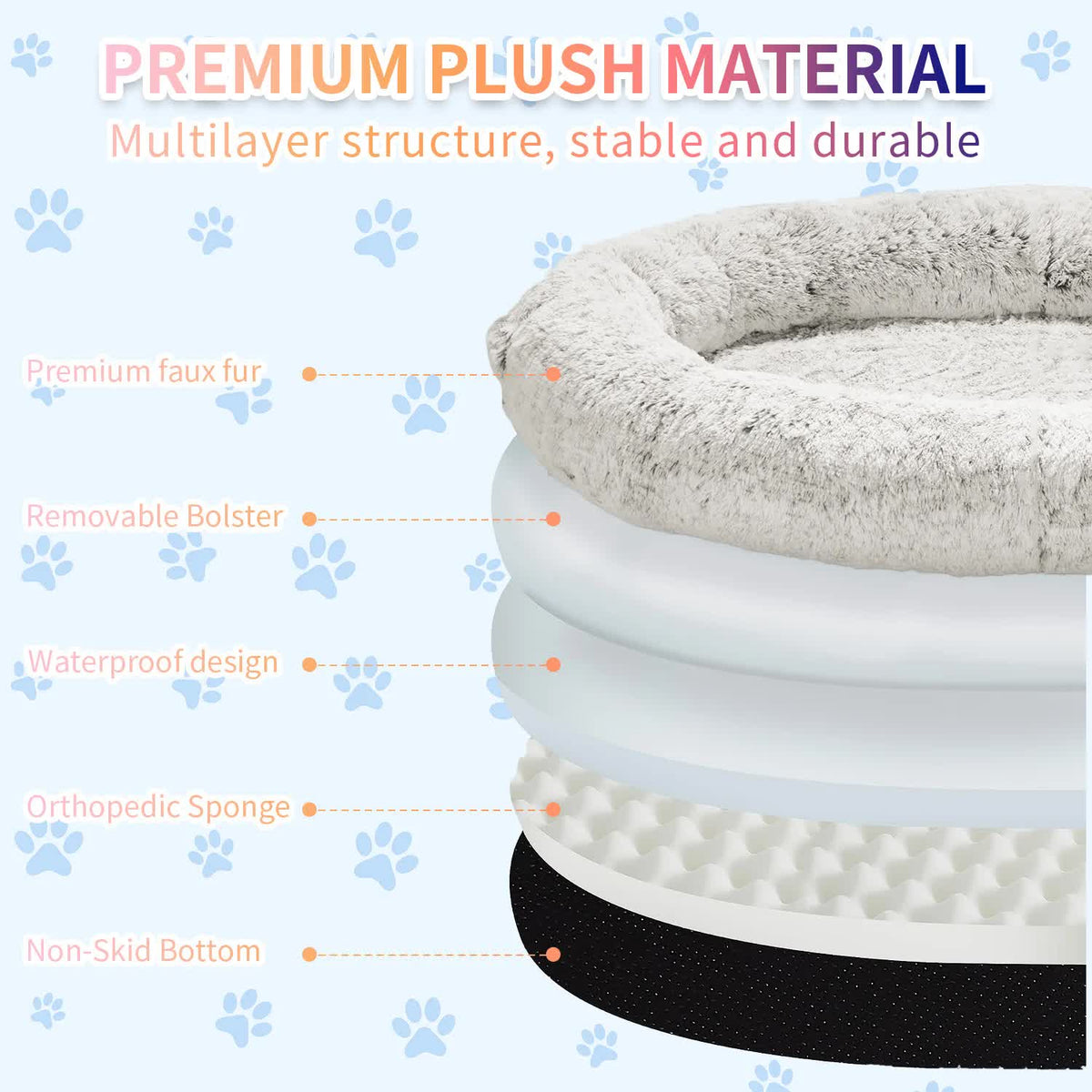 Fluffy Donut-Shaped Pet Bed- Soft, Cozy, and Anti-Anxiety for Dogs and Cats, Machine Washable Apricot Size:L 90*65*20cm