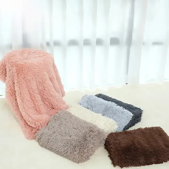 Fluffy Pet Blankets-Soft Faux Fur, Anti-Anxiety Cozy Throws for Cats and Dogs, M 80*55cm khaki