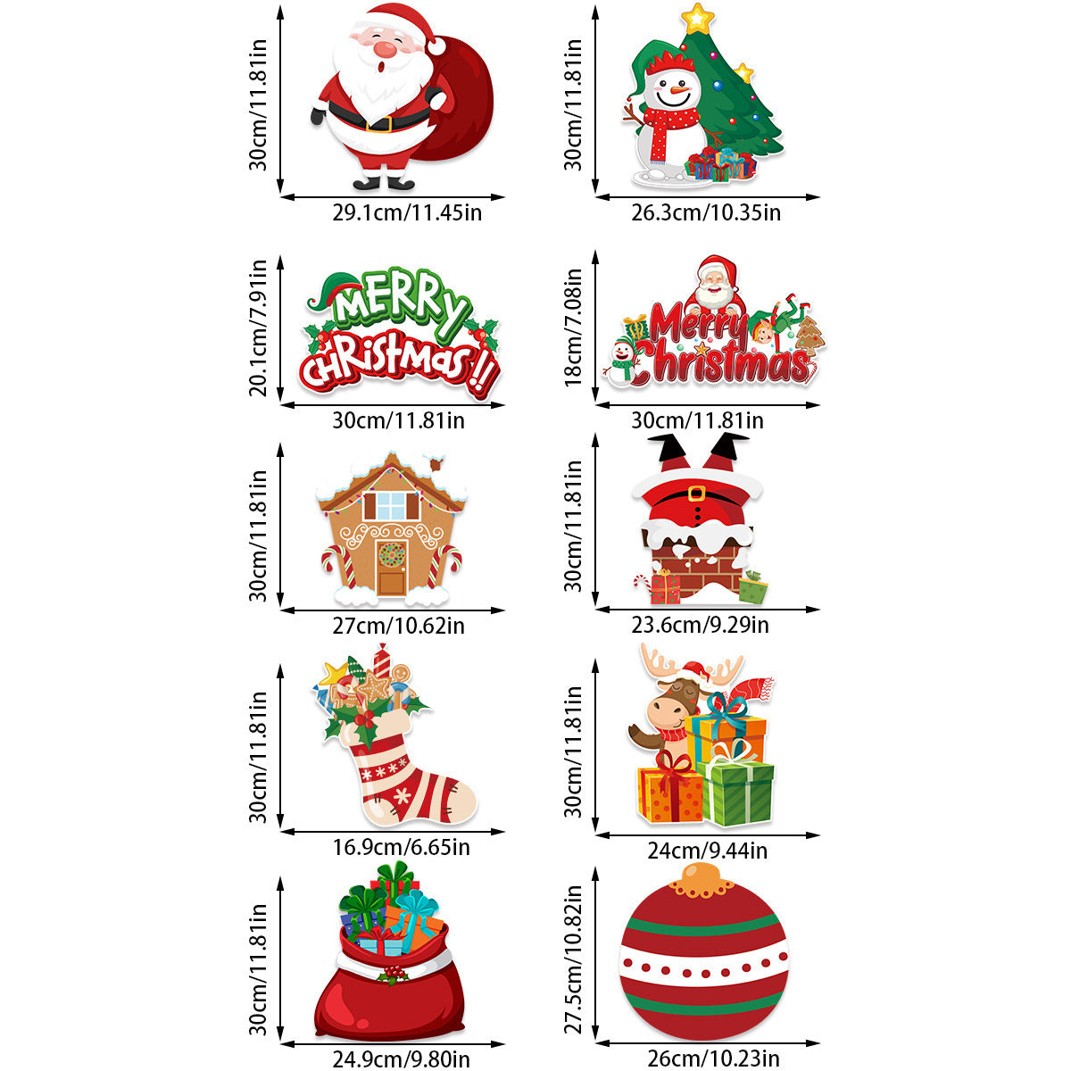 Set of 10 Christmas Hanging Door Decorations - Santa, Snowman, Stocking, and Gingerbread Ornaments (3 set, 30 pieces)