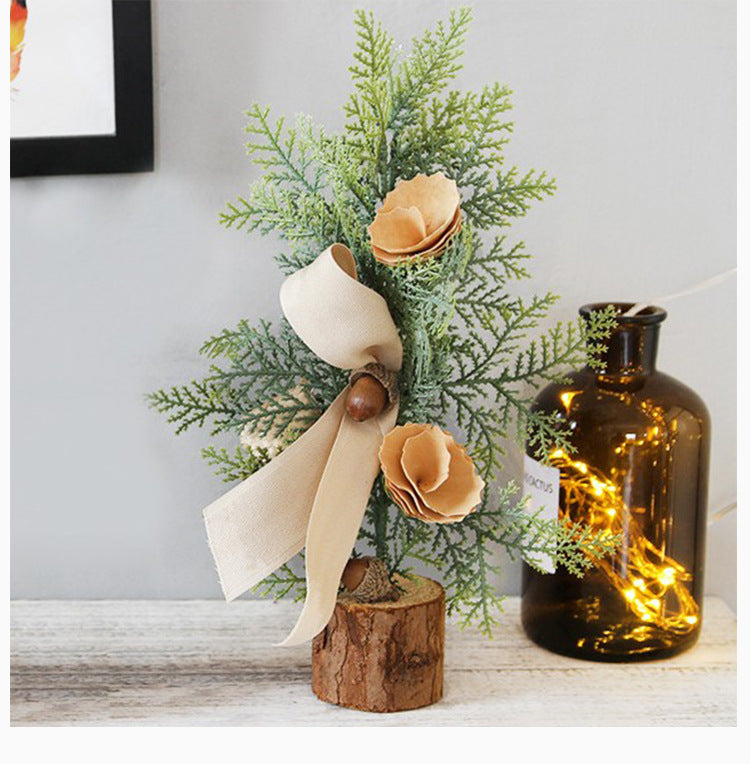 Rustic Mini Tabletop Greenery Ornament ā 10 Inches Tall with Burlap Bow and Acorn Accents (4 trees)