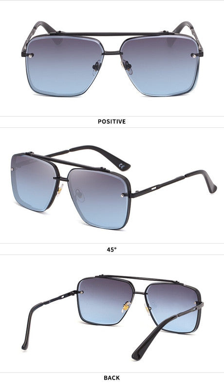 Grey Blue Sunglasses,Fashionable Men's Metal, UV400 Gradient Lenses for Timeless Style