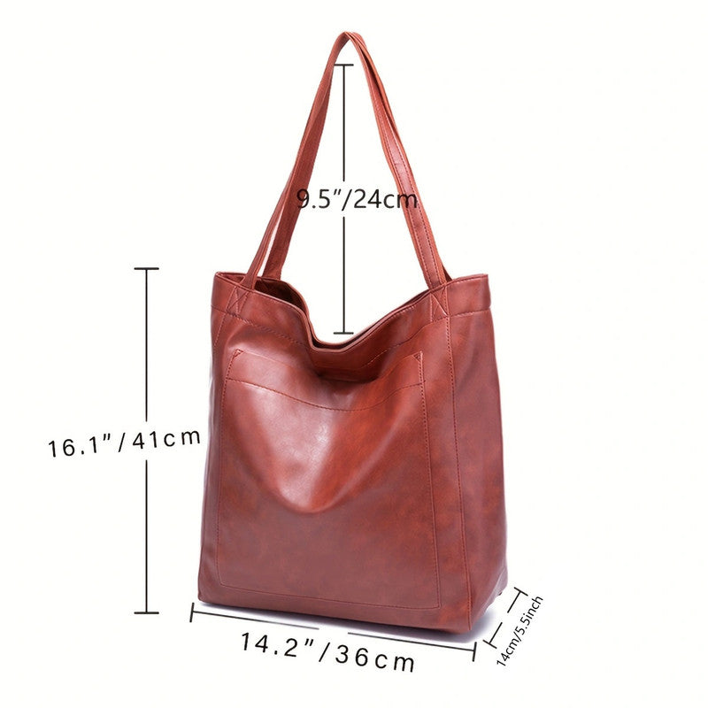 Vintage PU Leather Tote Bag - Stylish and Spacious Everyday Shoulder Bag (Cameo Brown)