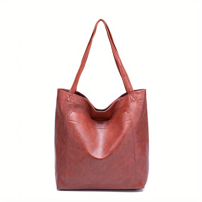 Vintage PU Leather Tote Bag - Stylish and Spacious Everyday Shoulder Bag (Brown)