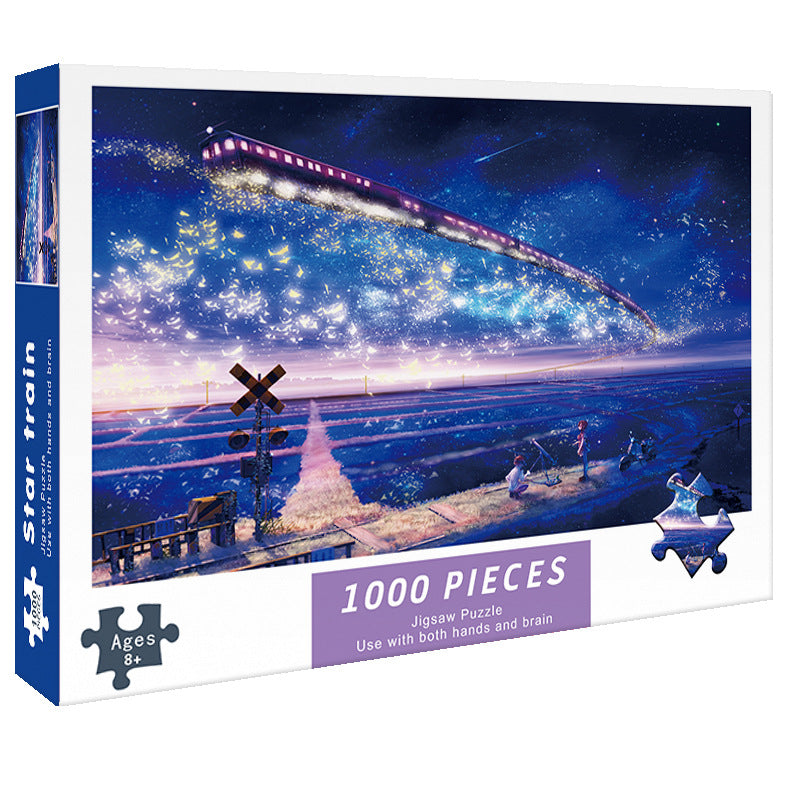 (2 PCS) 1000-Piece Star Train Jigsaw Puzzle - High Difficulty Stress-Relief Toy