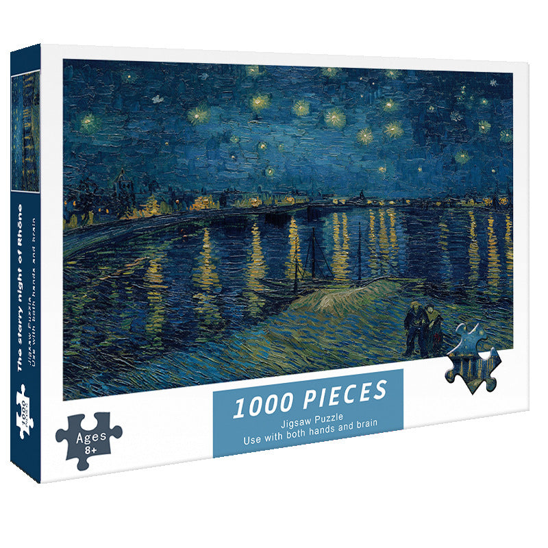 (2 PCS) 1000-Piece Rhone Starry Night Jigsaw Puzzle - High Difficulty Stress-Relief Toy