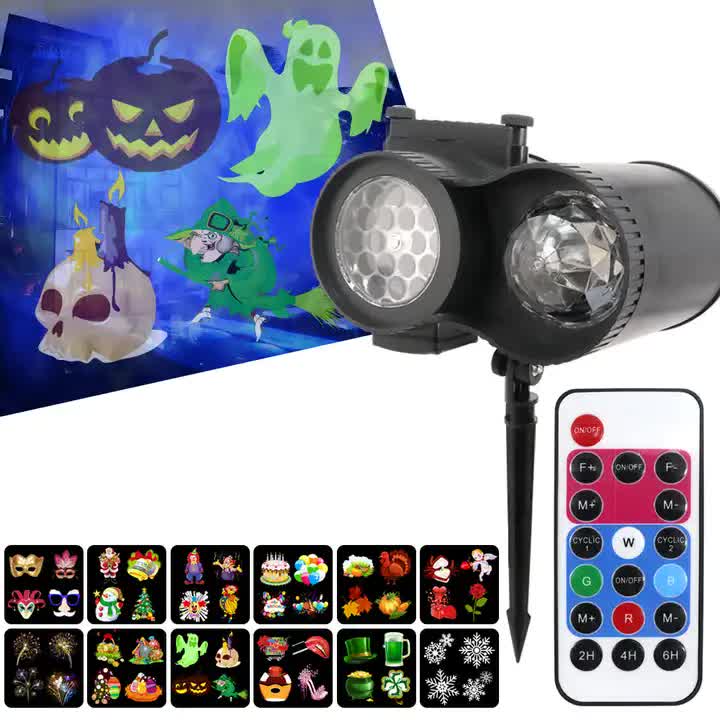 Bracket Outdoor Waterproof Lawn Dual-Tube Projection Light – LED Halloween & Christmas Dynamic Water Ripple Animation, Replaceable 12 Slides, Stake or Stand Mountable