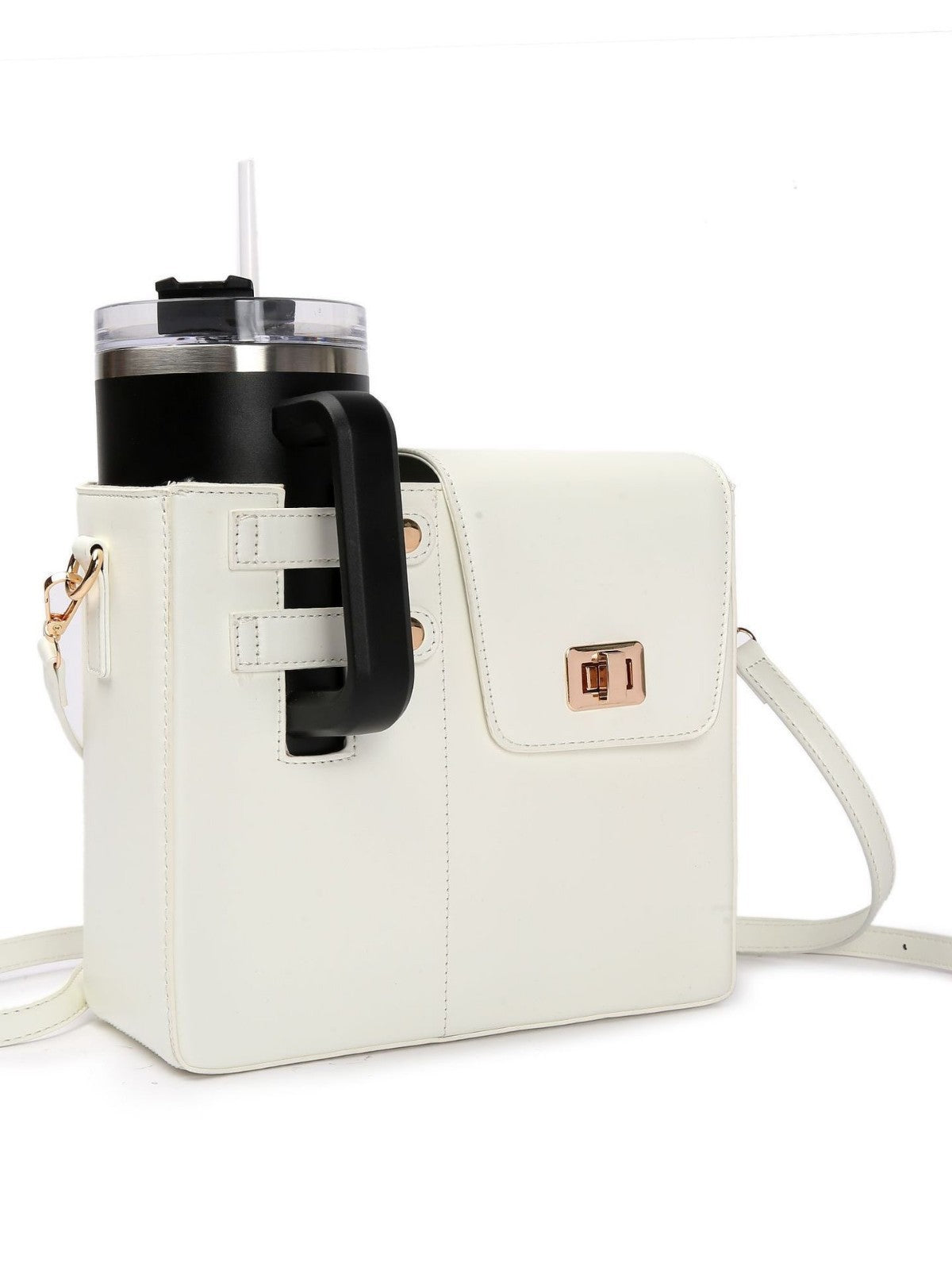 White Portable Beverage Bottle Cup Holder Bag | Trendy Crossbody Design for Daily Commute(No water cup)