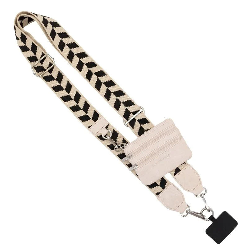 Black and White Patchwork Adjustable Crossbody Strap with Mini Pouch - Versatile Replacement Shoulder Strap