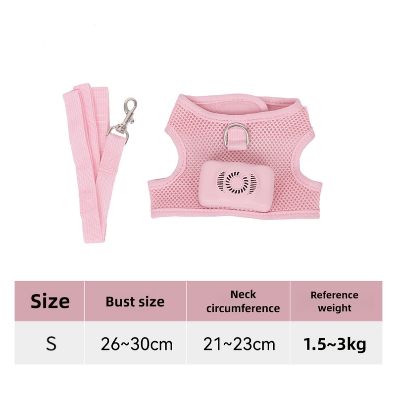 Size S Pink Pet Cooling Harness LED Lights & Leash - Summer Relief for Small Dogs and Cats