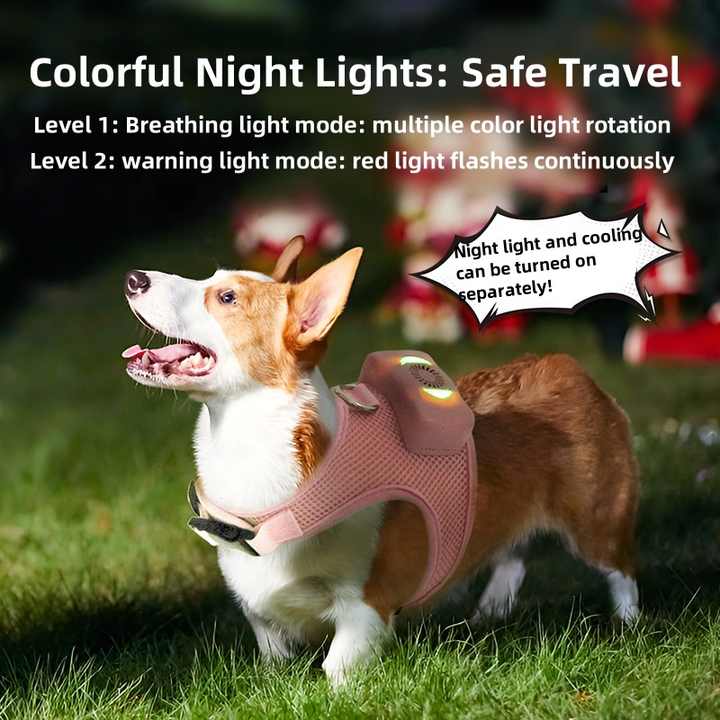 Size M Pink Pet Cooling Harness LED Lights & Leash - Summer Relief for Small Dogs and Cats