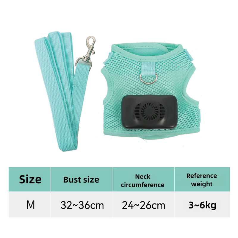 Size M Green Pet Cooling Harness LED Lights & Leash - Summer Relief for Small Dogs and Cats
