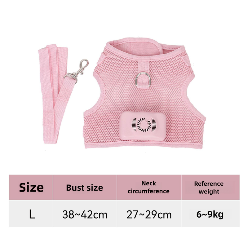 Size L Pink Pet Cooling Harness LED Lights & Leash - Summer Relief for Small Dogs and Cats