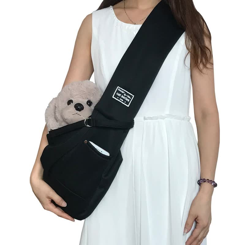 Black Pet Sling Carrier Bag - Comfortable and Hands-Free Design