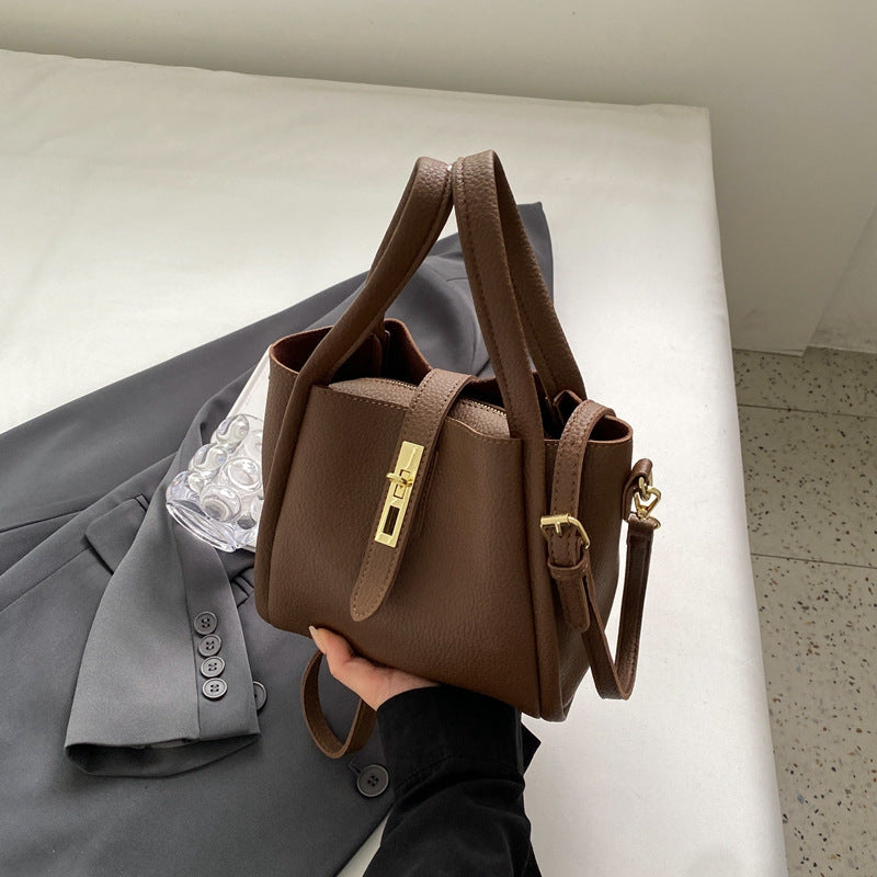 Coffee Brown Elegant Leather Shoulder Bag - Compact Handbag with Adjustable Strap