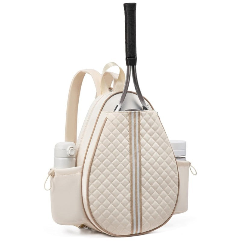 Beige Lightweight Waterproof Tennis Racket Backpack - Multifunction Sling and Backpack for Men and Women(The water cup racket is a shooting prop and is not included)