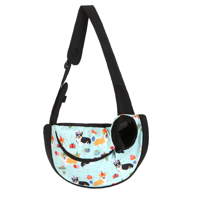 Size L Blue Dog Pattern Lightweight Single Shoulder Pet Sling Bag - Stylish Durable Oxford Fabric Carrier