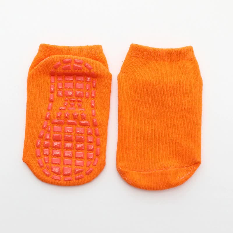Orange 6-Pairs Adult Non-Slip Trampoline Socks - Colorful Anti-Skid Floor Socks with PVC Grip Dots, 35-42EU