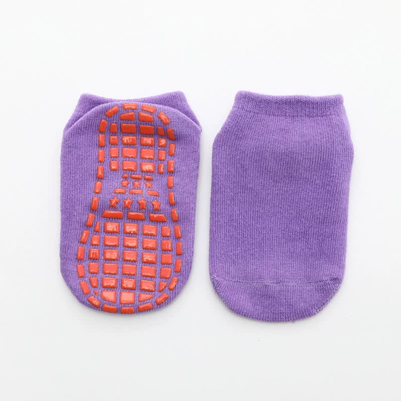 Light Purple 6-Pairs Adult Non-Slip Trampoline Socks - Colorful Anti-Skid Floor Socks with PVC Grip Dots, 35-42EU