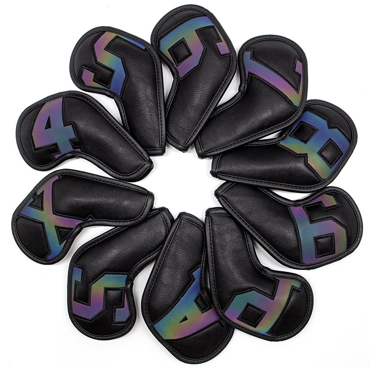Black covers with Laser numbers, Premium PU Leather Golf Iron Headcover Set (10pcs) | Numbered 4-9, P, S, A, X | Protective Club Covers for Irons