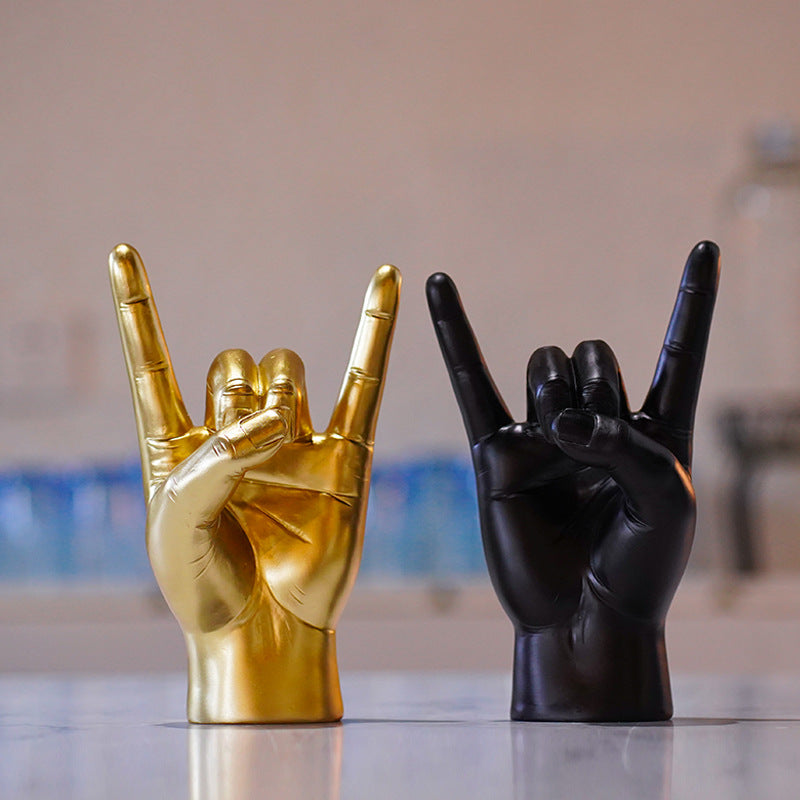 Gold Left Hand Resin Rock and Roll Hand Figurine - Stylish Desk and Living Room Decor